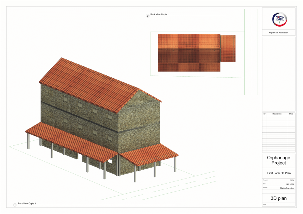 Plan de futur bâtiment de l'orphelinat. Vue 3D